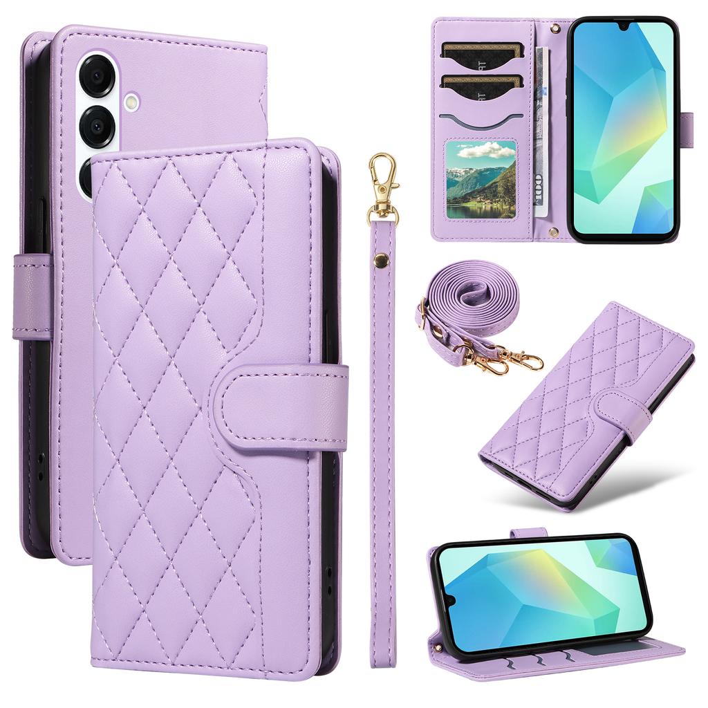 For Samsung Galaxy A16 5G/Galaxy A16 4G/Galaxy A17 5G/Galaxy A26 5G Wallet Case Rhombus Leather Phone Cover with Strap