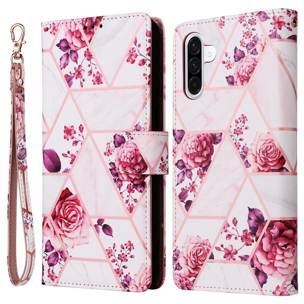 For Samsung Galaxy A17 5G/A26 5G Case Lacquered Marble Pattern Leather Phone Cover with Wrist Strap
