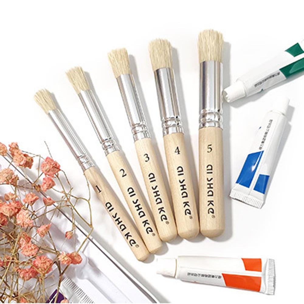 SeamiArt Boar Bristle Short Handle 5-Piece Oil Painting Brush Set with Flat, Round, and Hollow Carving Brushes