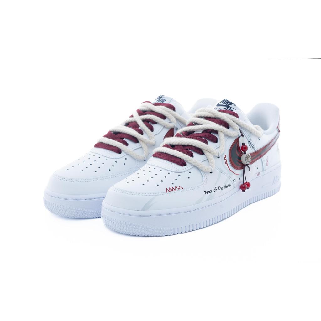 Nike Air Force 1 Auspicious Horse Synthetic Leather Abrasion Resistant Low Top Skateboard Shoes Women's White DD8959-100(Team240-)