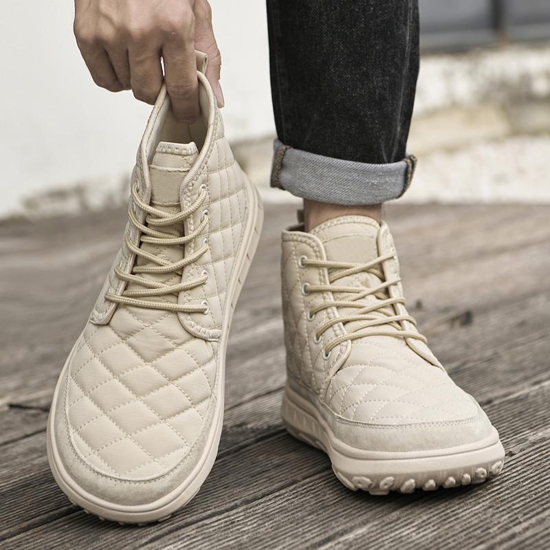 Fashion Handmade Men's Desert Winter Boots Outdoor Non-slip Walking Boots Warm Plush Fur Ankle Boots Lace-Up Canvas Treking Footwear