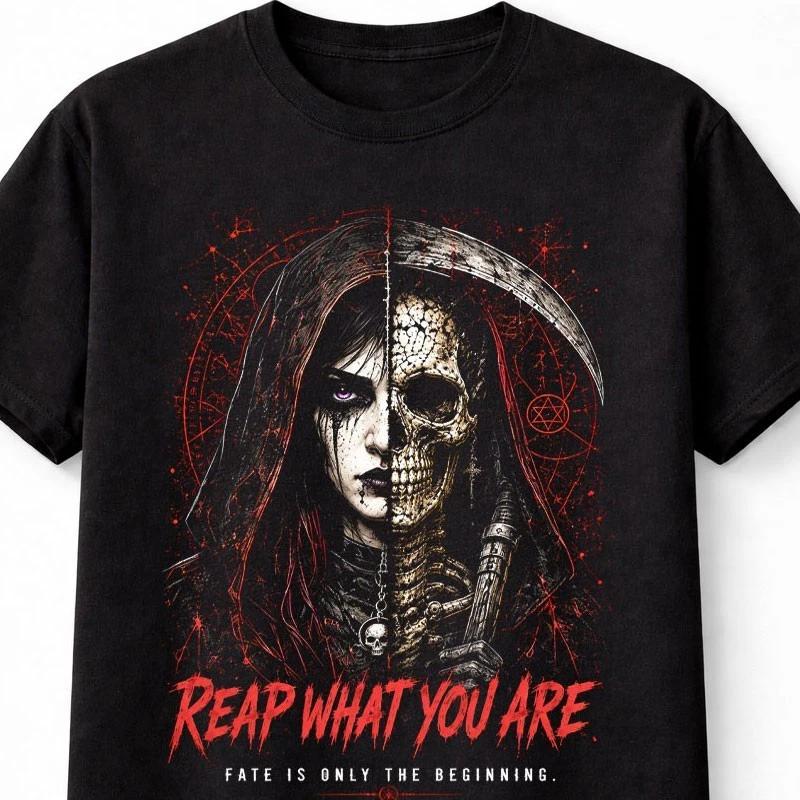 Reap What You Are Grim Reaper Skeleton Gothic Horror Art Unisex TShirt S