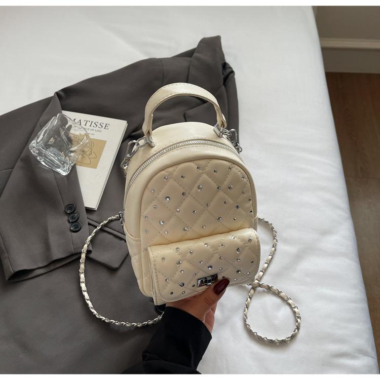 Korean Version of the New Bag Women's 2025 Spring and Summer Fashion High Sense Diamond Chain Backpack Women's Mini Backpack
