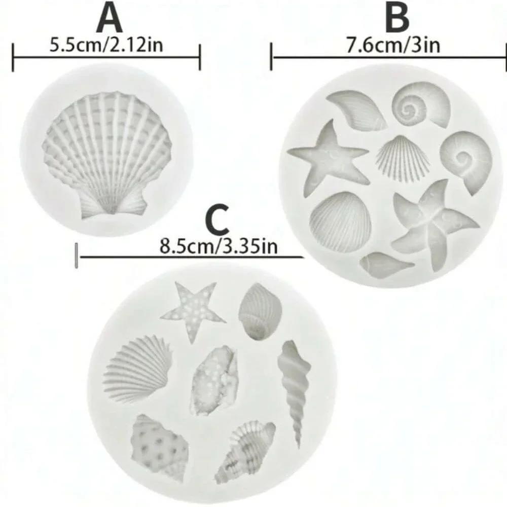 1 ks 3D silikonová forma na fondant s oceánskou tématikou pro DIY zdobení dortů, mušle, hvězdice, korál, formička na pečení cupcakes, sada nástrojů na pečení čokolády