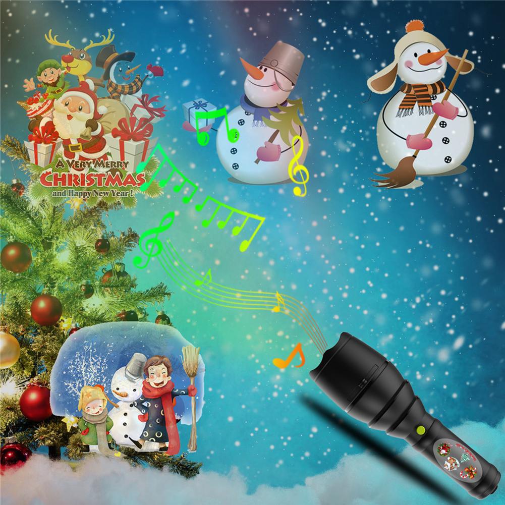 LED Projector Light Flashlight with 12 Projection Slides Music for Christmas Halloween Party Birthday Holiday Decoration black#0