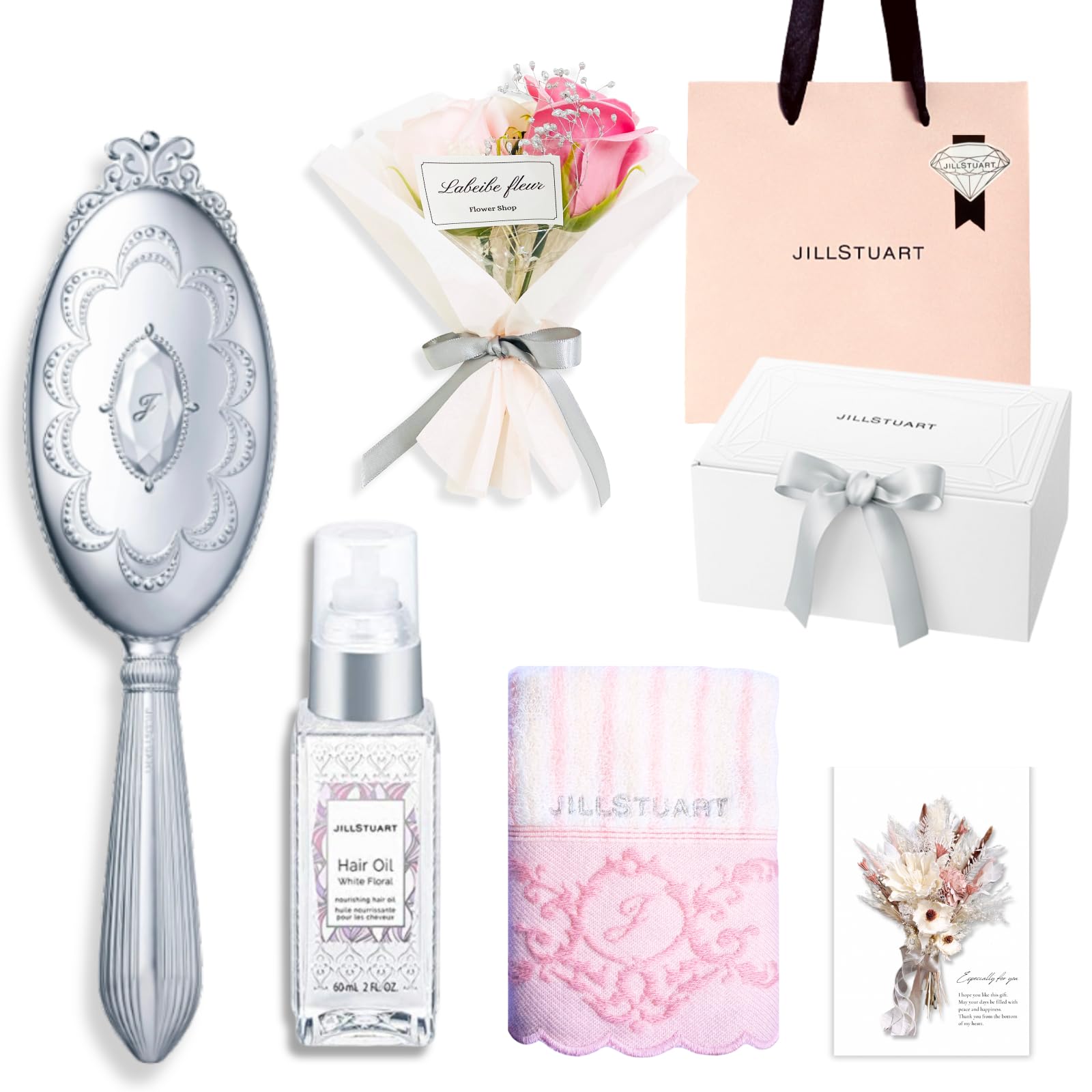 

[Authentic Japanese Product, Gift Wrapped] JILL STUART Hair Brush, Hair Oil, White Floral, 60mL Treatment, Gift Set [Gift Box and Shopper Included]