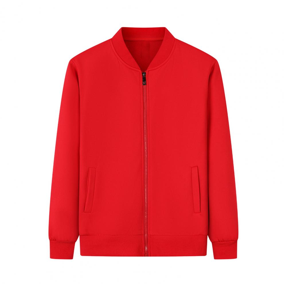 Unisex Coat Stand Collar Zip-up Carrdiagn Long Sleeves Elastic Cuff Hem Pure Color with Pocket Gym Enthusiasts Baseball Sport Ja