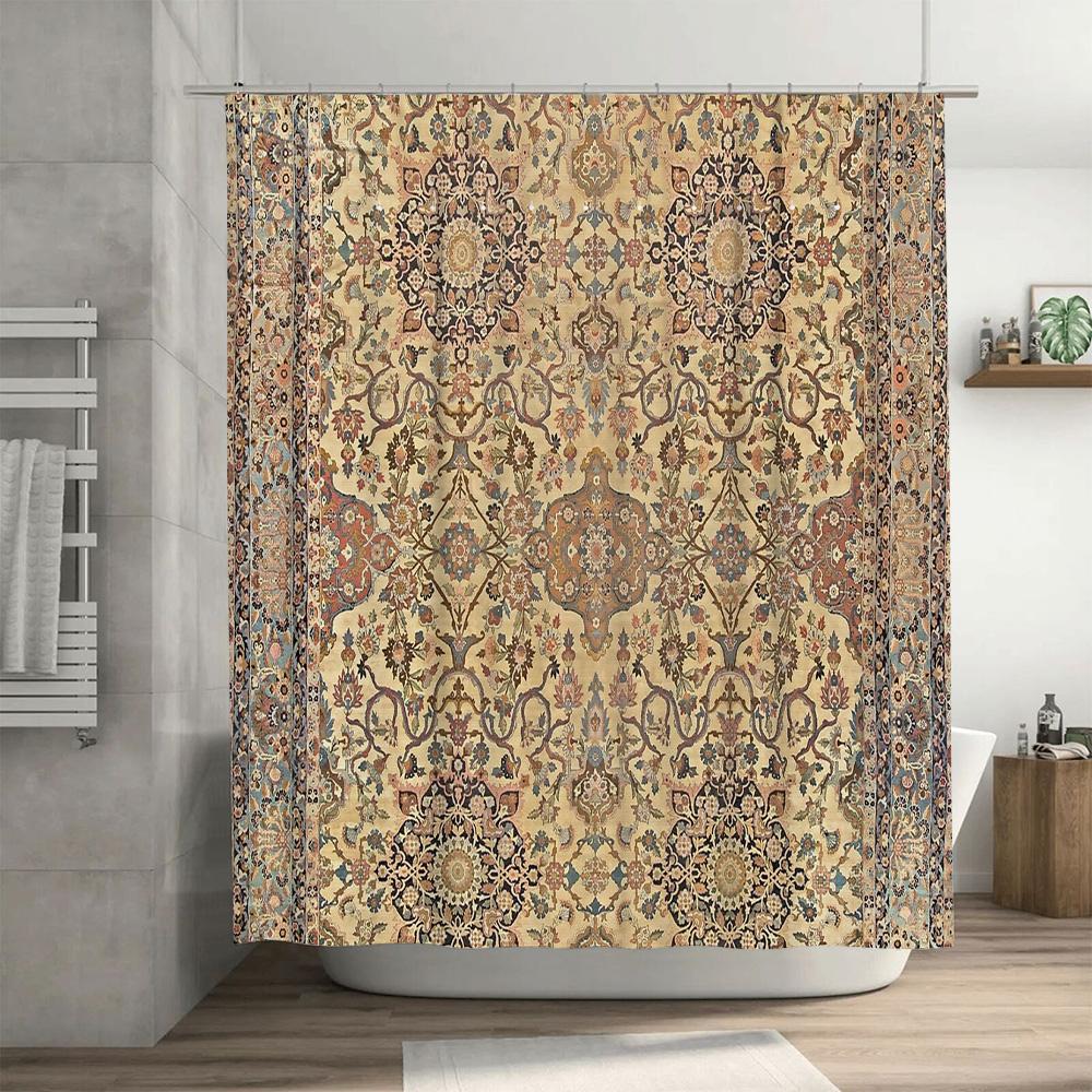 Elegante Tenda da Doccia Floreale Vintage Impermeabile Decorazione Bagno Tessuto con Motivo Rustico Farmhouse Sfondo per Vasca