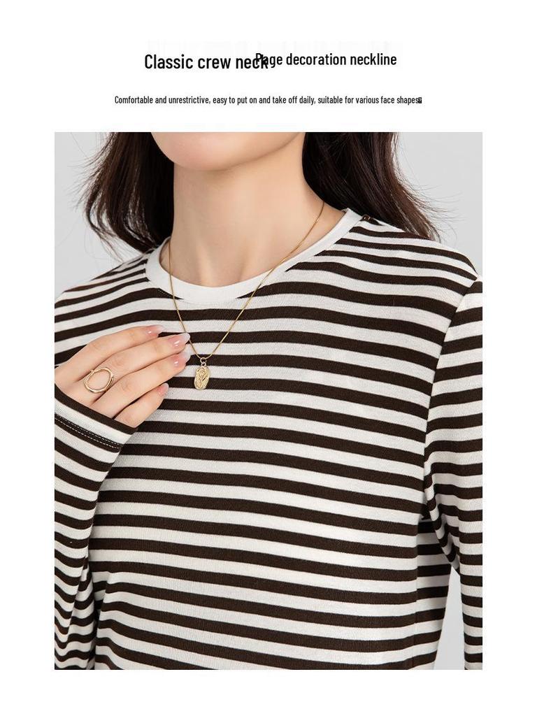 Yifei Women's Slim-Fit Long-Sleeve Striped Tencel Wool Top, 2026 Spring Collection
