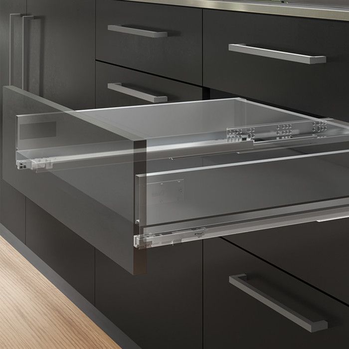 Emuca Tiroir extérieur Vertex avec réglages 3D hauteur 131mm, 40kg, profondeur 350mm, Acier, Gris anthracite