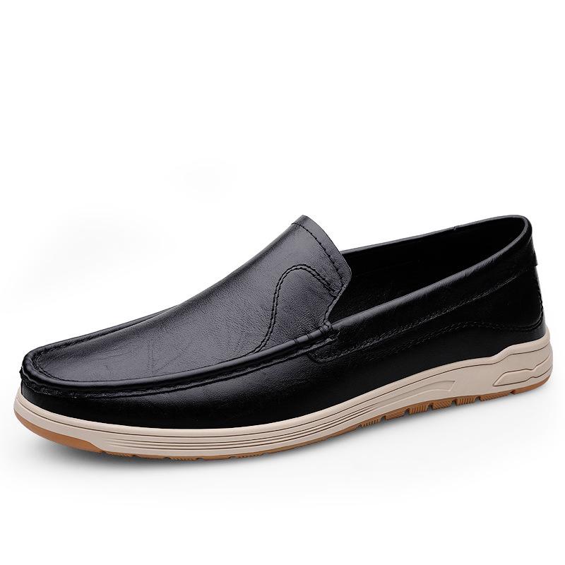 Men's Top-Grain Cowhide Leather Slip-On Loafers - Casual, Formal, Driving, and Lazy Shoes for Spring/Summer.