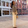Women Fall Winter Turtleneck Long Sleeve Knit Striped Slit Loose Sweater