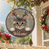 Wooden Door Sign Christmas Welcome Sign, Animal Round Hanging Decor, Cute Wall Art Farmhouse Ornament for Window Garden Holiday Decor Plaque