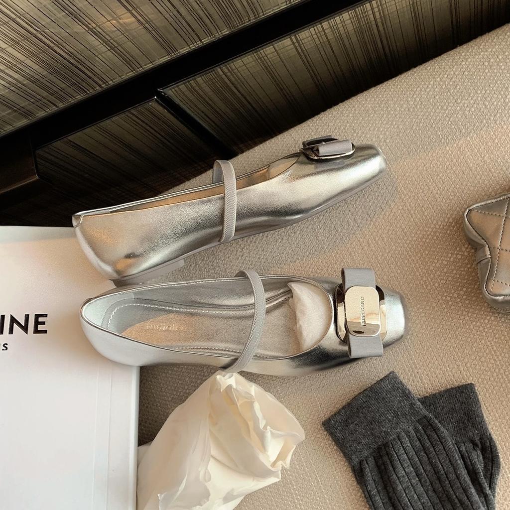 Grape mother studiolee square head spring and autumn sheepskin single shoes shallow thick heel Mary Jane shoes women's 2025 new models