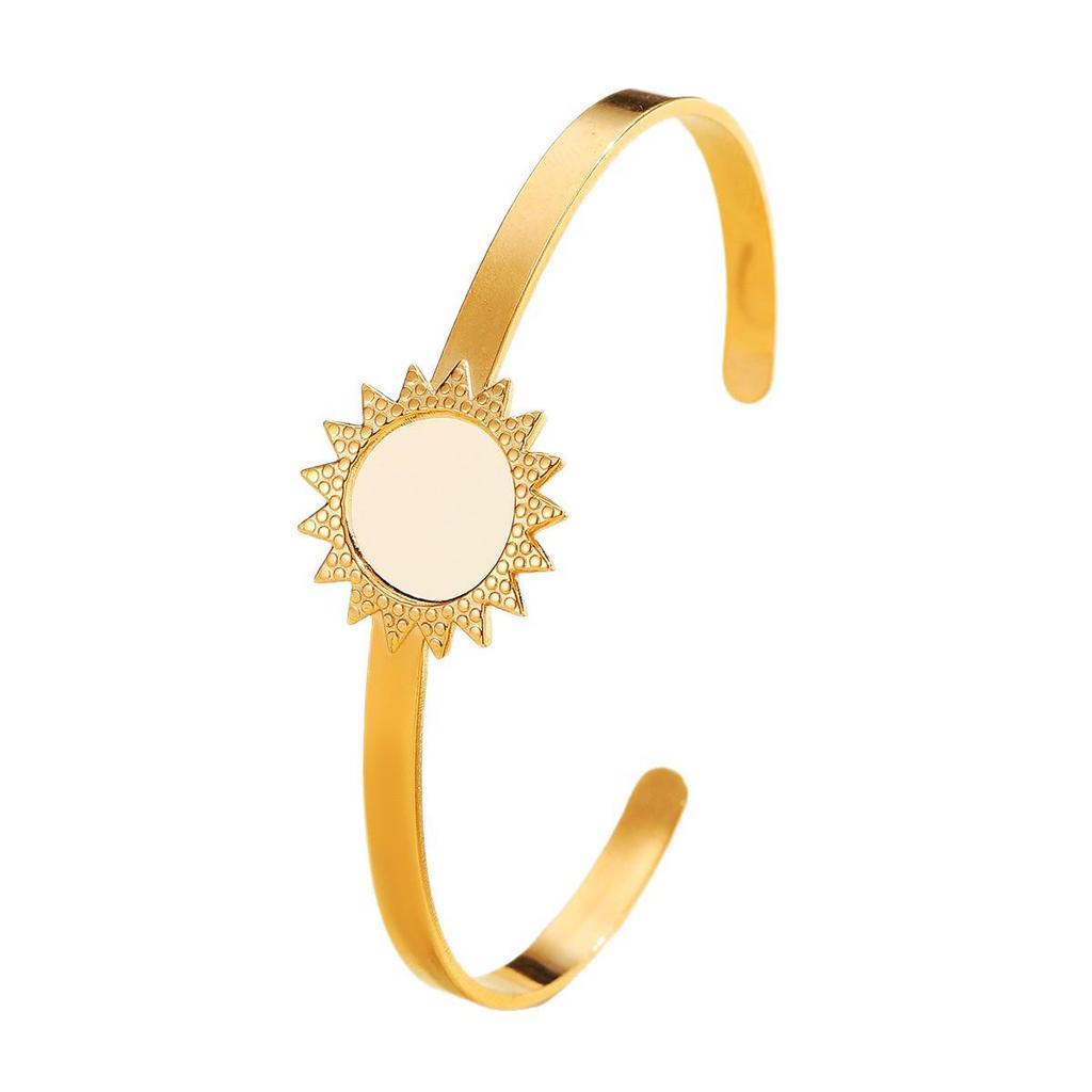 18K Gold Plated European Retro Sunflower Open Bangle Bracelet In Stainless Steel