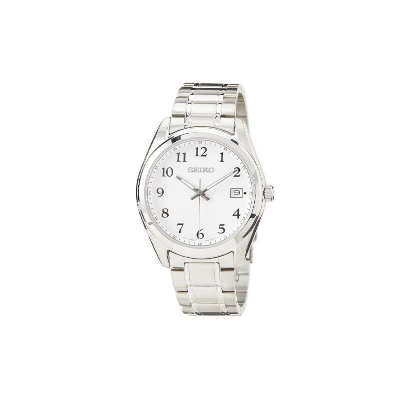 SEIKO 100 meters waterproof Quartz Steel Strap men s watch white dial SUR459P1 синий
