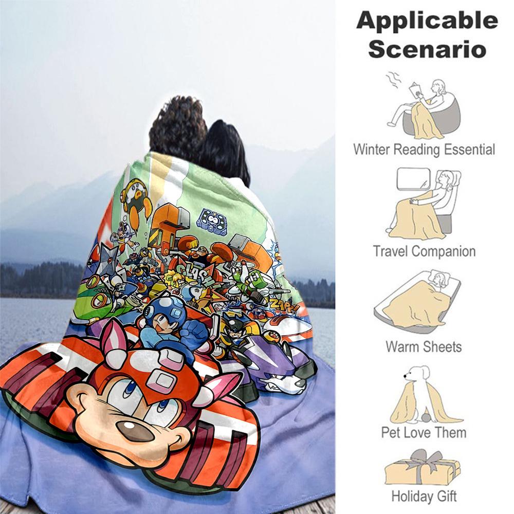 1PC Mega Man, Robotics Outdoor Blanket Lightweight Flannel, Soft & Warm, All-Season Use for Sofa, Outdoor, Camping, Living Room, Office17