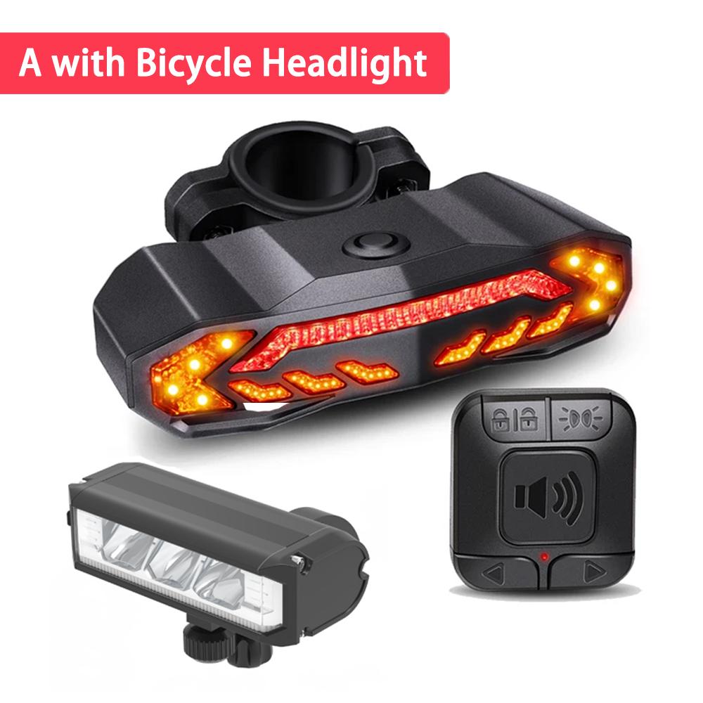 Rockbye Bike Front Light with Horn Alarm Remote Control IPX5 Bicycle Tail Headlight with Turn Signal Brake Light Rechargeable A with Headlight
