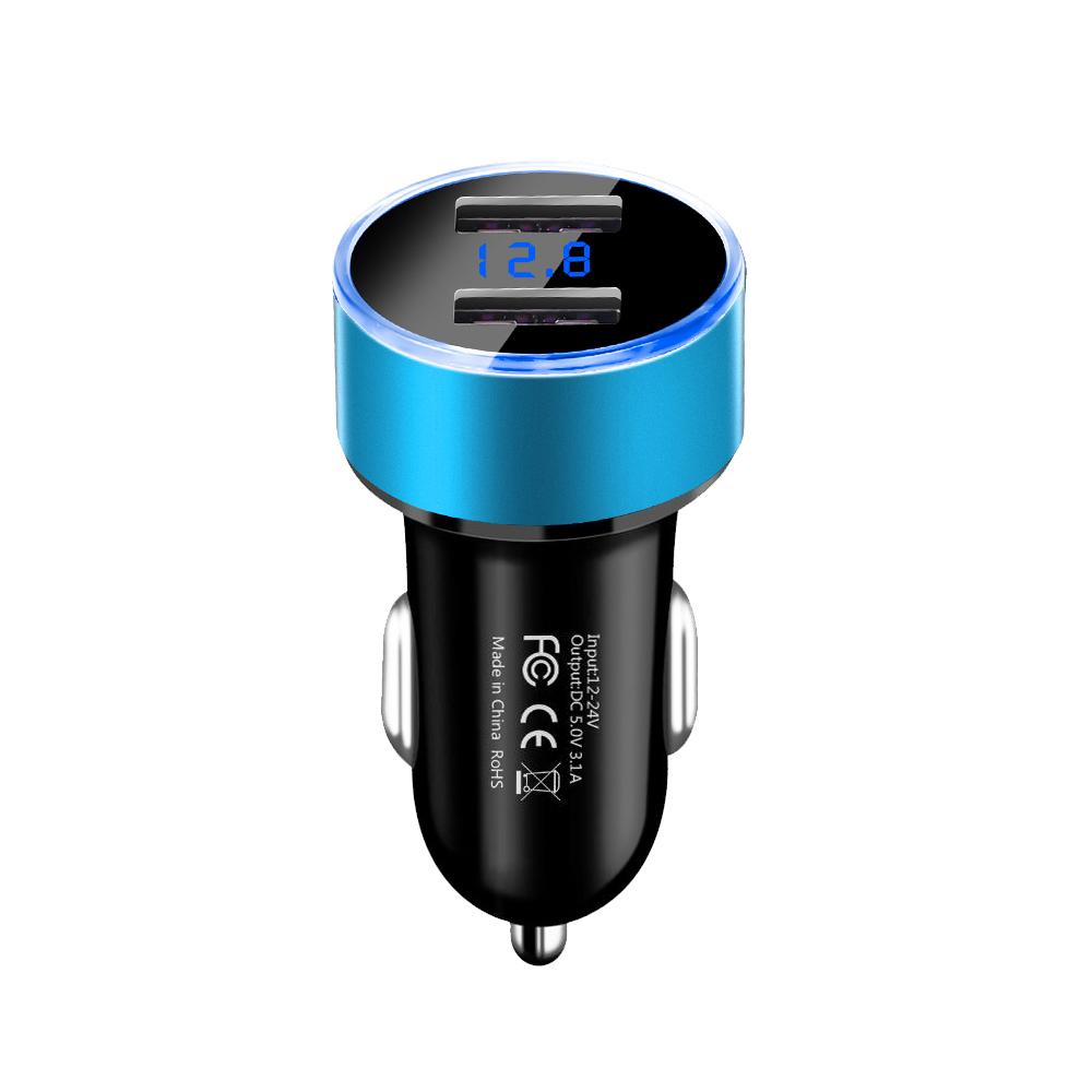 Universal 12V-24V Fast Dual USB Car Charger Adapter with LED Voltage Display 3.1A Car Phone Charger