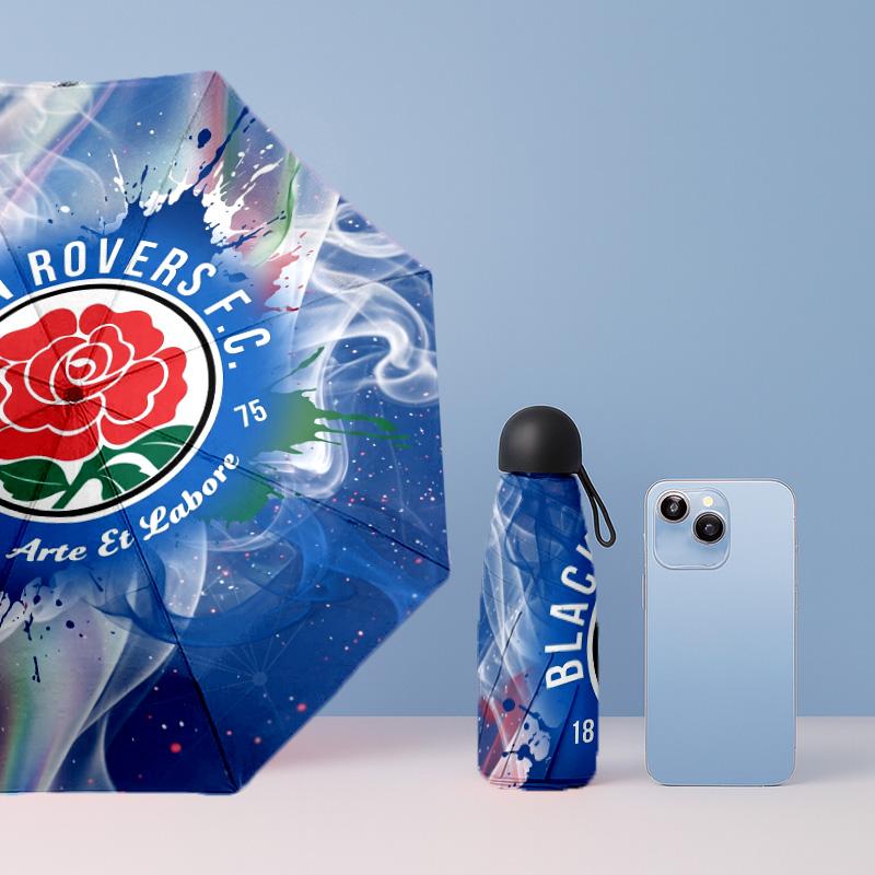 Blackburn Rovers Football Pattern Printed Mini 5 Folds 8 Ribs Compact Umbrella Windproof Waterproof Lightweight Portable Folding