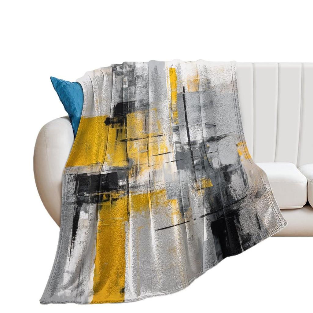 Gray yellow abstract graffiti digital-printed polyester Bedroom velvet flannel cover blanket Fleece sofa cover blankets for beds
