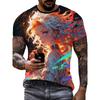 Flame Gradient White-haired Girl Classic Anime Print Summer Men's T-shirt, Fantasy Style Street Fashion Eye-catching Top.