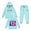 Kids' Long Sleeve Loose Pullover Letter Print Drawstring Hooded Sweatshirt Set