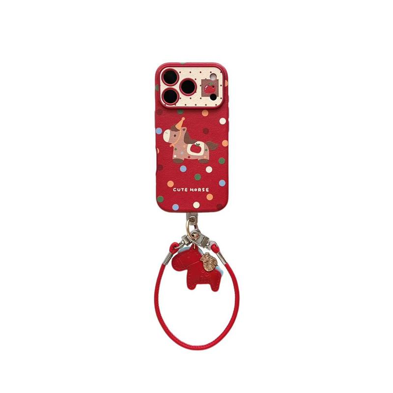 

Новогодний чехол-пони для iPhone 17 16 15 14 Pro Max с красным горошком, ремешок на запястье, противоударный, чехлы-защитные накладки для 14 16 17 For iPhone 17ProMax