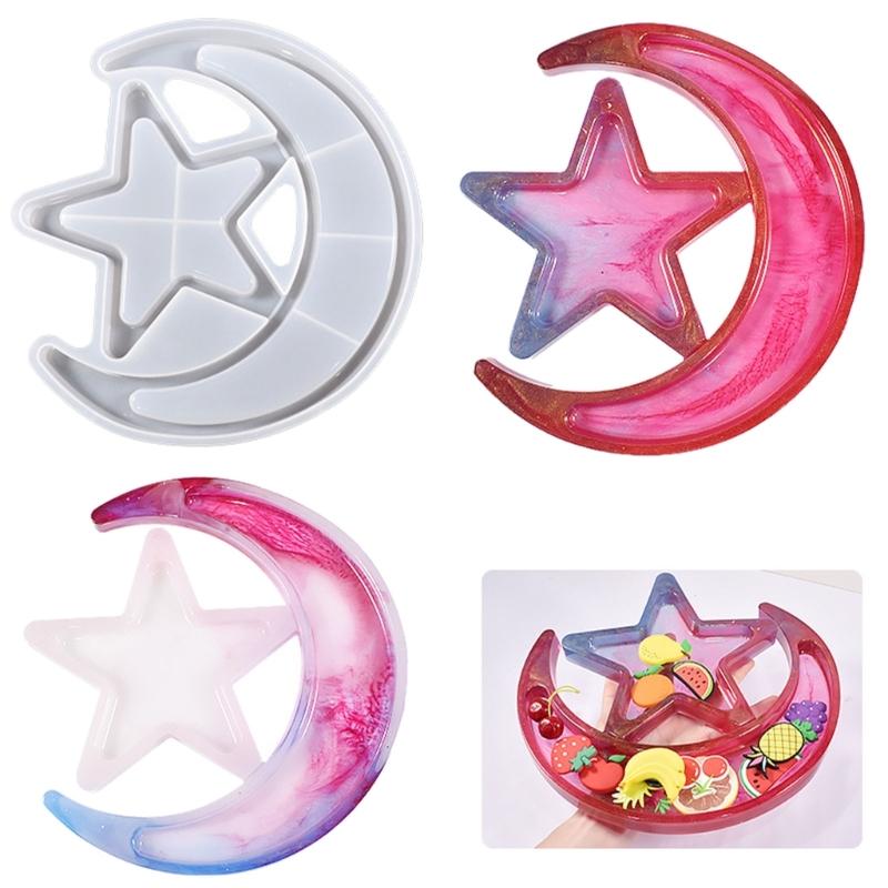 Moon Star Tray Resin Mold Silicone Crescent Mold Jewelry Storage Plate Mold for DIY Trinket Container Resin Crafts