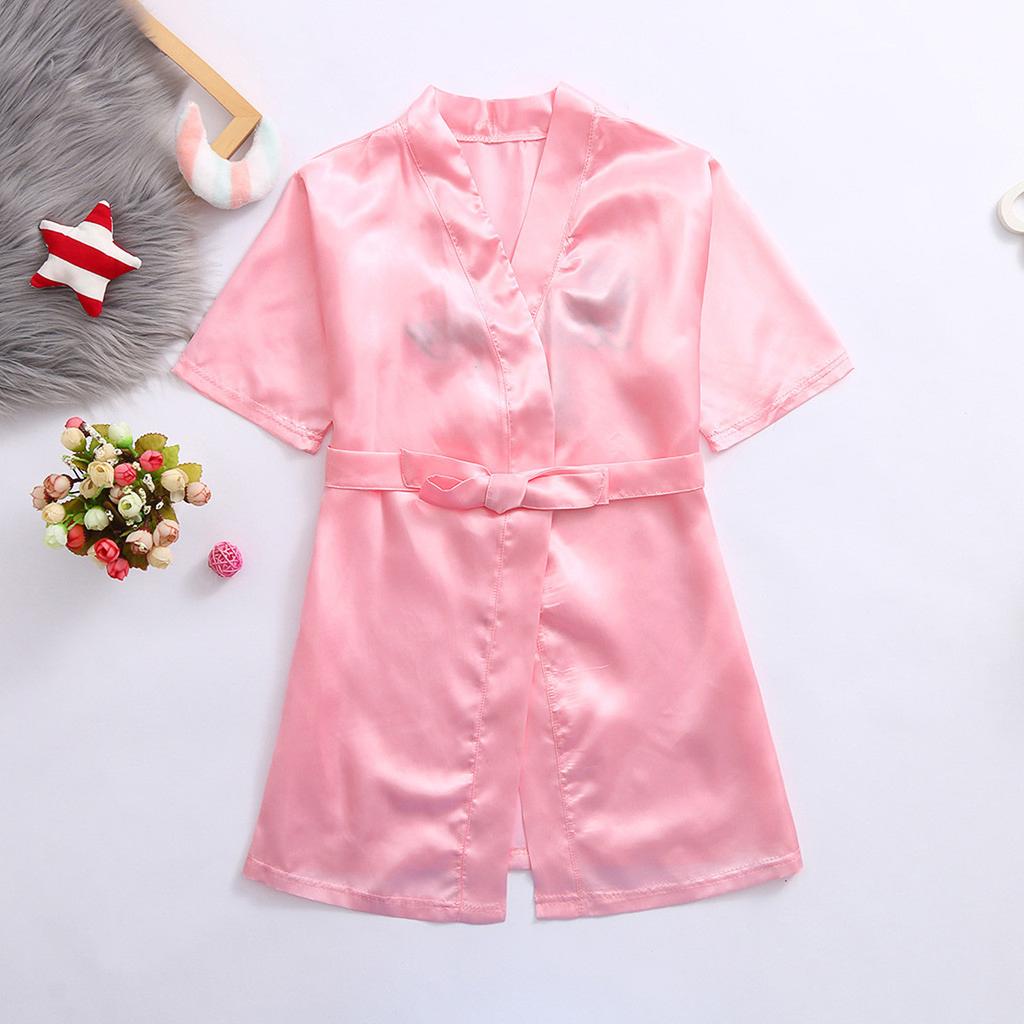 Toddler Baby Kids Girls Solid Silk Satin Kimono Robes Bathrobe Sleepwear Clothes