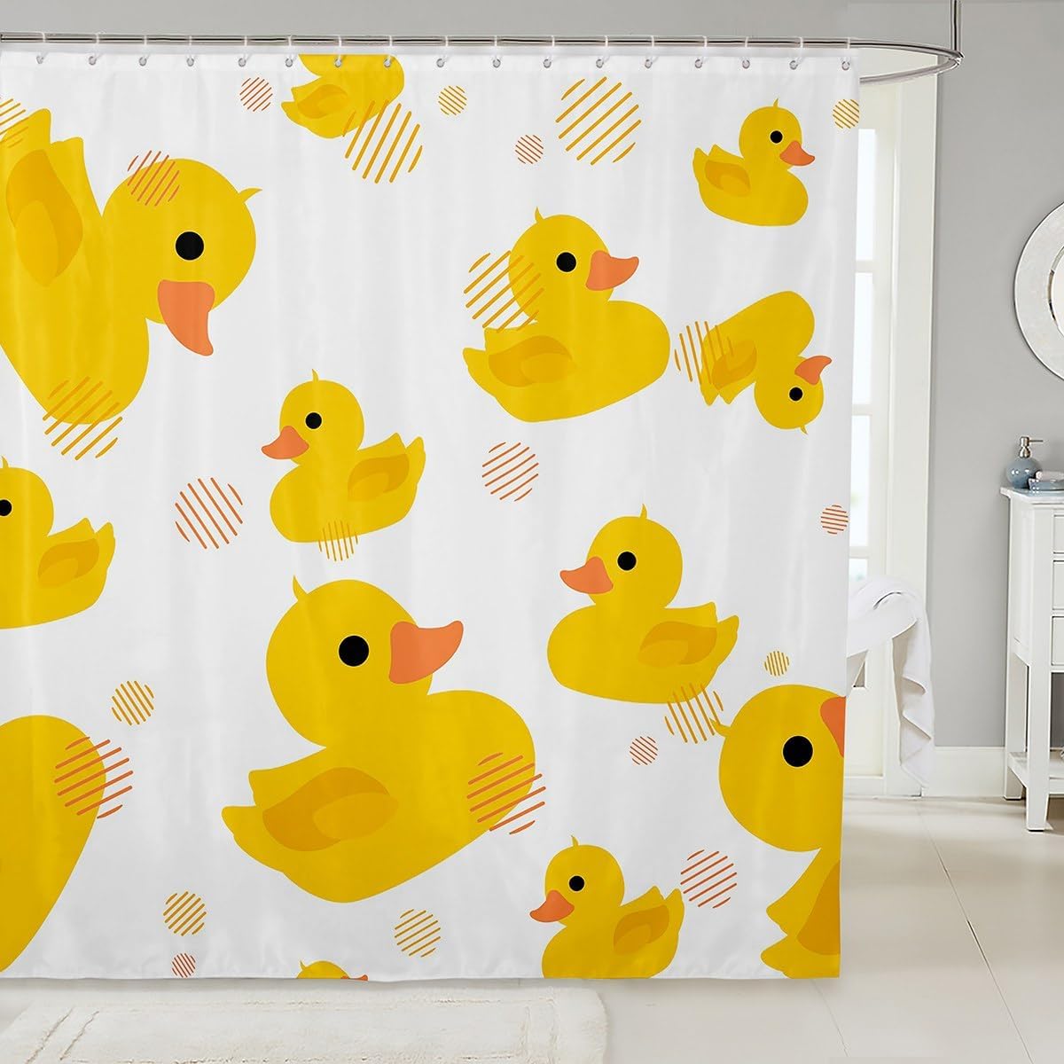

Kids Yellow Rubber Duck Shower Curtain Cartoon Ducks Bath Curtain Funny Animal Bathroom Accessories Cute Animal Fabric Shower W60H190(CM)-1 Pcs
