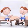 Cute Girl Boy Couple Sit Down Bench Figurine DIY Miniature Landscape Decoration