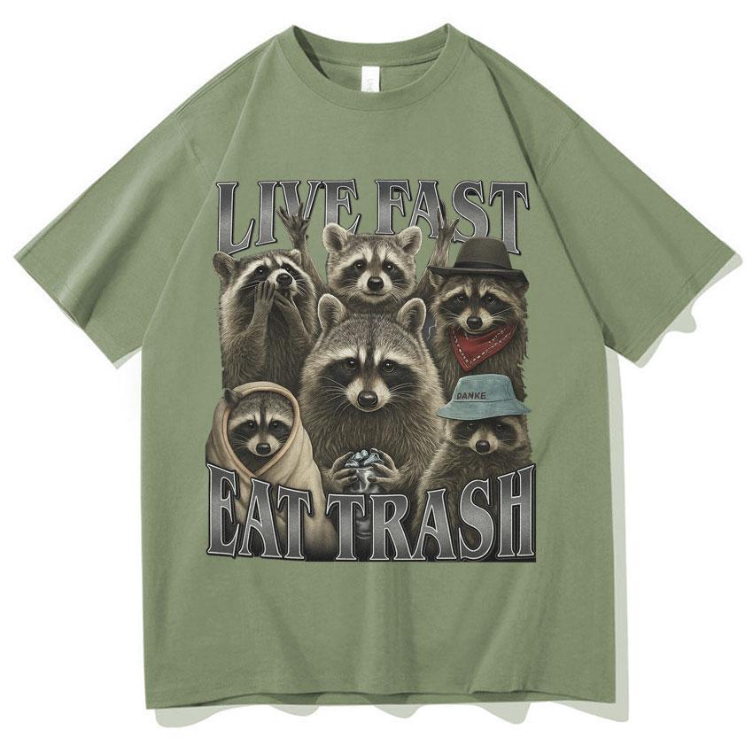 

Streetwear Funny Life Fast Raccoon Meme Graphic T Shirts Unisex Women Harajuku 90s Casual Retro T Shirt Cotton Loose T-shirt Unisex 4XL