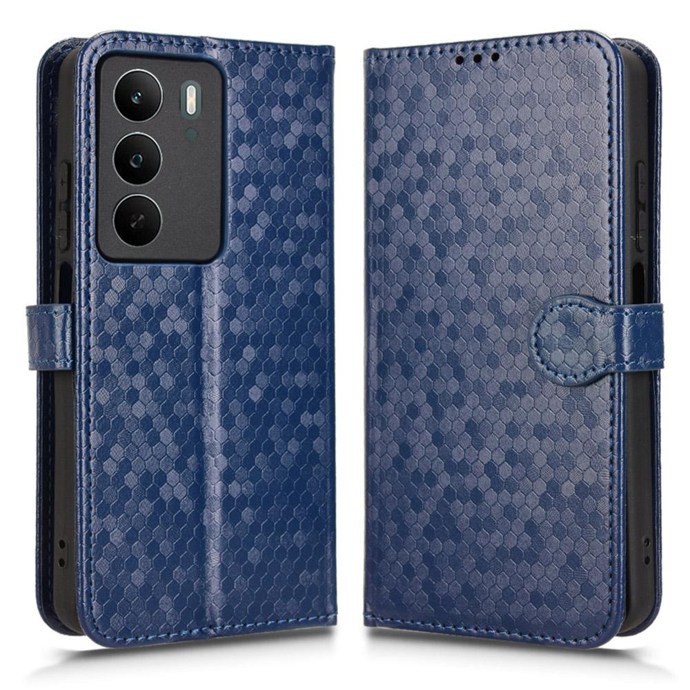 For Realme C71 4G Lommebokdeksel Prikkmønster Preg PU Lær Telefondeksel med Håndleddsstropp