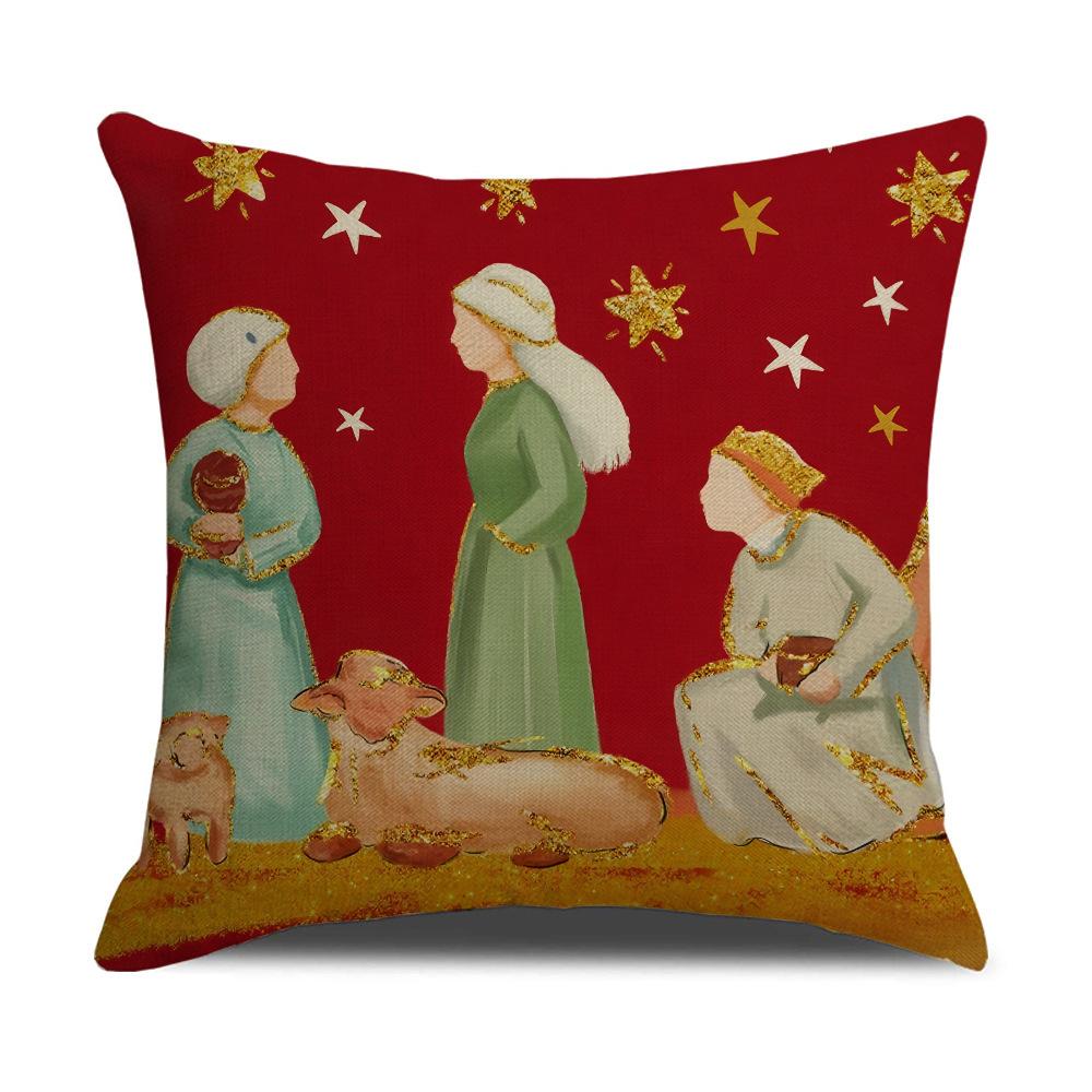 Christmas Element Linen Pillowcase Cute Angel Print Warm Atmosphere Decorative Cushion Cover