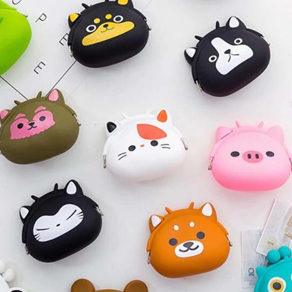 Solid Color Small Animal Wallet Mini Data Cable Storage Bag Cute Cartoon Silicone Coin Purse Gift
