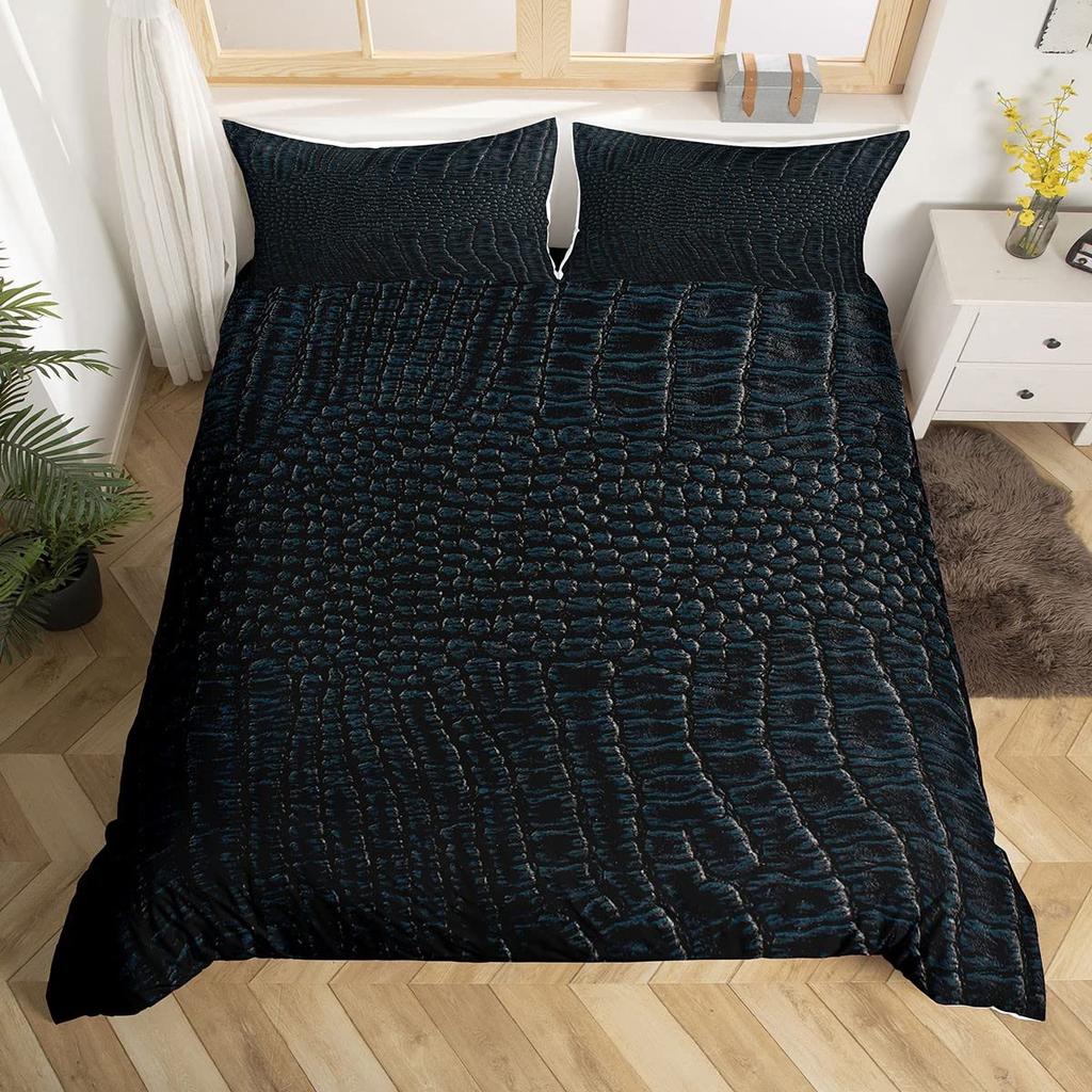 Abstract Duvet Cover Set, Alligator Skin African Animal Crocodile Quilt Cover, 3 Piece Bedding Set With Pillow Shams, Full Size
