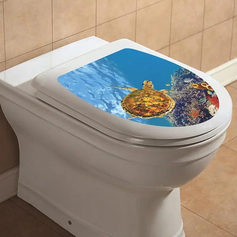 Mehrere Stile Unterwasser Tier Muster Toilettendeckel Aufkleber Badezimmer Dekoration Badezimmer Abnehmbares Gemälde Wandbild Toilettendeckelbezug