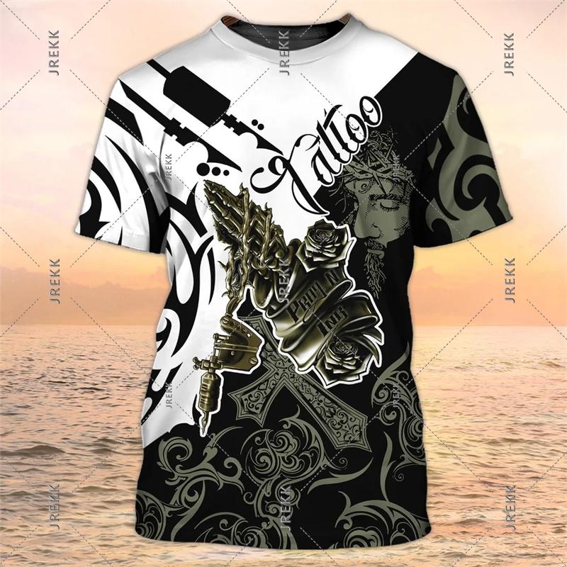 Tattoo Artist Work T-shirt Men's Clothing Round Neck Black White Design Short Sleeve T-shirts DIY Custom Name Trend Uniform Tee