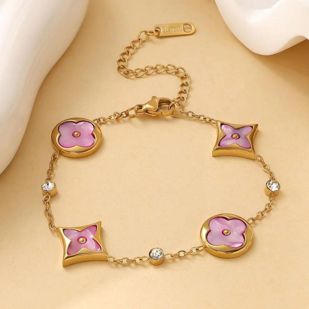 Titanium steel non fading clover bracelet, shell five flower 18K bracelet