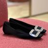 Sheepskin version~ temperament rhinestone square buckle genuine leather Mary Jane shoes women's French beautiful small heels soft sole singl