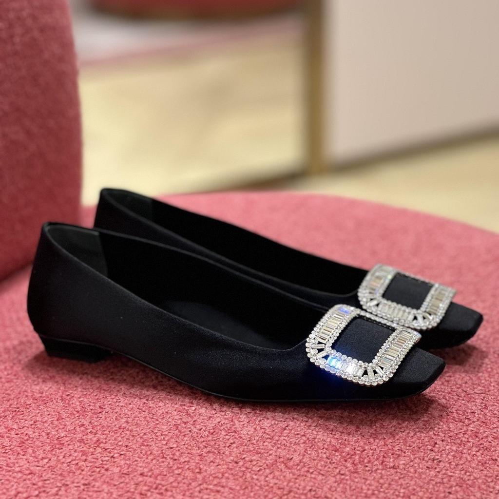 Sheepskin version~ temperament rhinestone square buckle genuine leather Mary Jane shoes women's French beautiful small heels soft sole singl