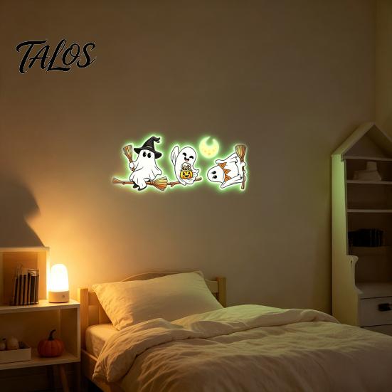 Creative Indoor Outdoor Wall Art Halloween Glow-in-the-Dark Stickers, Cute Cartoon Pumpkin Ghost Decals, Waterproof Glow in The Dark Stickers