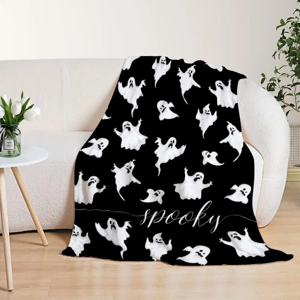 

1PC Halloween Throw Blanket Pumpkin Skull Bats Witch Black cats Thin Blanket Gifts for Couch Bed Car Home Camping all season use 130x150cm