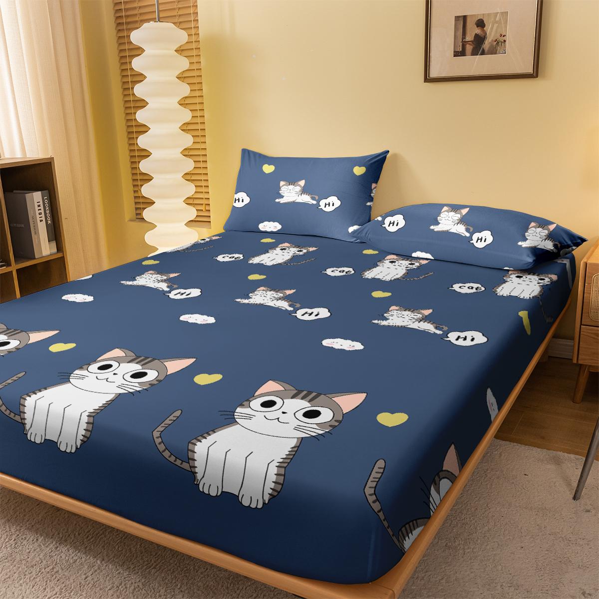 

1 мультяшная милая простыня с принтом в виде кошки, матовая простыня на резинке, покрывало для кровати с принтом в спальню, постельное белье (Исключая наволочки) 71x132cm