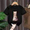 Fashion Funny Cat T Shirt Kids Letter Print Short Sleeve Round Neck  Boys Girls Casual Summer Breathable Tshirt