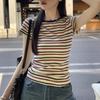 Summer Fashion Colorful Stripes Women O-Neck T-Shirts Harajuku Cotton Short Sleeve Casual Slim Tees Clothes Female Crop Top