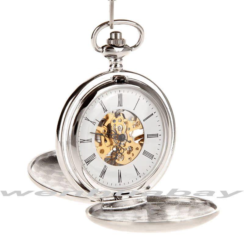 Vintage Double-Lid Polished White Metal Mechanical Pocket Watch - Glossy Student Gift & Commemorative