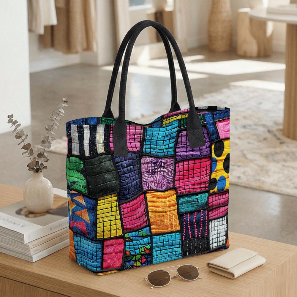  Colorful Patchwork Tote Bag Large Capacity Fashion Shoulder Bag for Daily Use