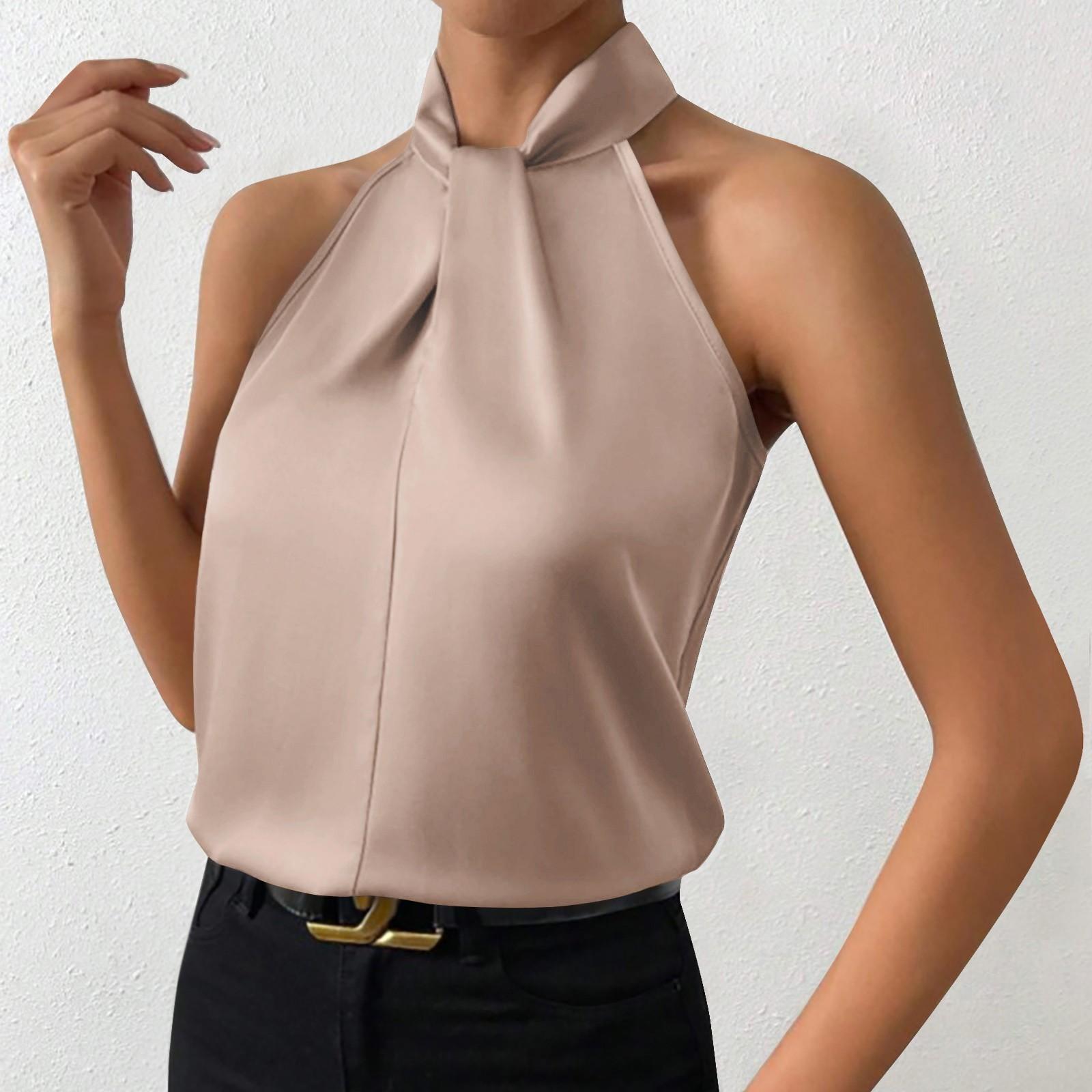 

Женская мода сплошной цвет шеи висит без рукавов сексуальный жилет топ S верблюд